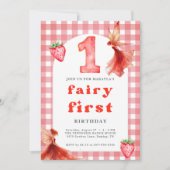 妖精の最初の1stストロベリーギンガム誕生日 招待状 (正面)
