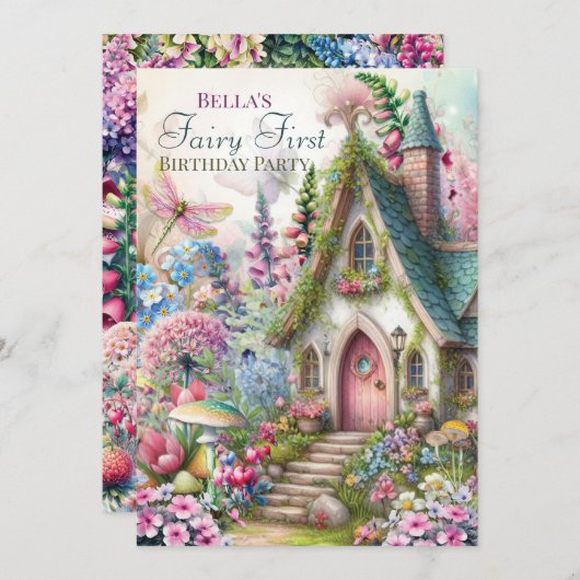 妖精の森のコテージコアパーティー招待状 招待状 (正面/裏面)