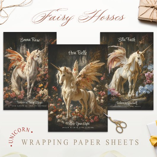 妖精の森のユニコーンホースフェアリーランド童話 ラッピングペーパーシート