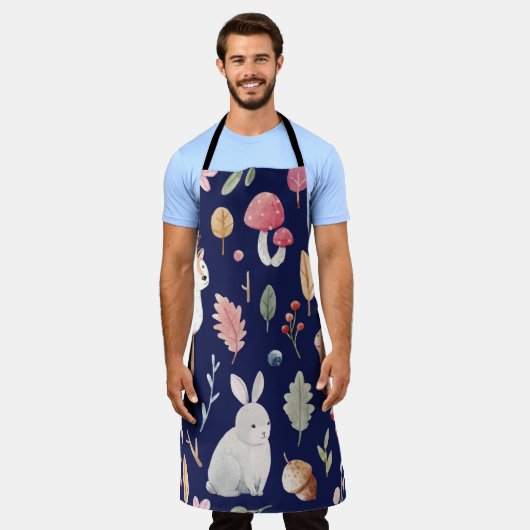 妖精の森の動物の子供の水色 エプロン (着用した状態)