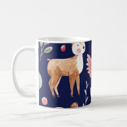 妖精の森の動物の子供の水色 コーヒーマグカップ (左)