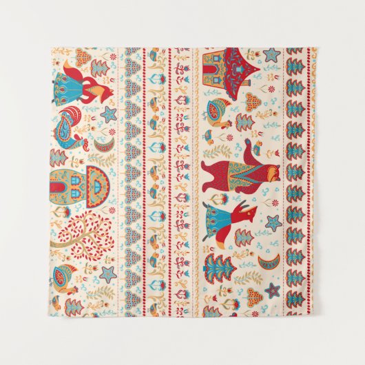 妖精の森の動物:ベージュの背景 タペストリー (正面(横))