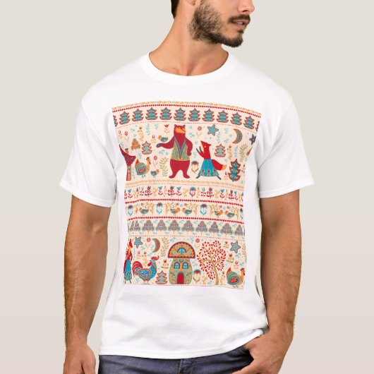 妖精の森の動物:ベージュの背景 Tシャツ (正面)