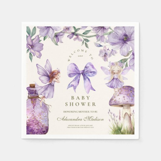 妖精の森の女の子の赤ちゃんシャワー スタンダードカクテルナプキン (正面)