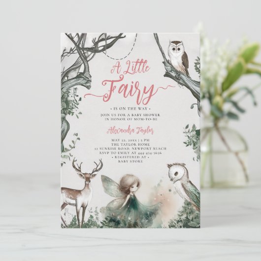 妖精の森の森モダンシック赤ちゃんガールシャワー 招待状 (スタンド正面)