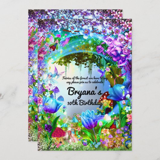妖精の森の魔法の誕生日パーティー 招待状 (正面/裏面)