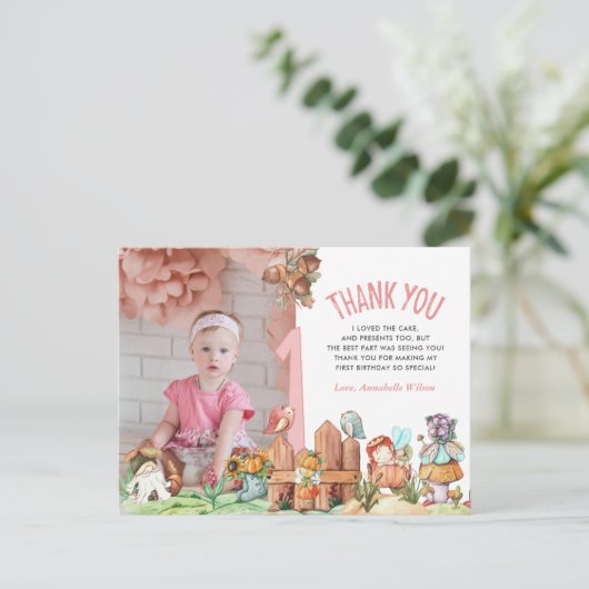 妖精の森　1歳の誕生日写真ありがとう ポストカード (スタンド正面)