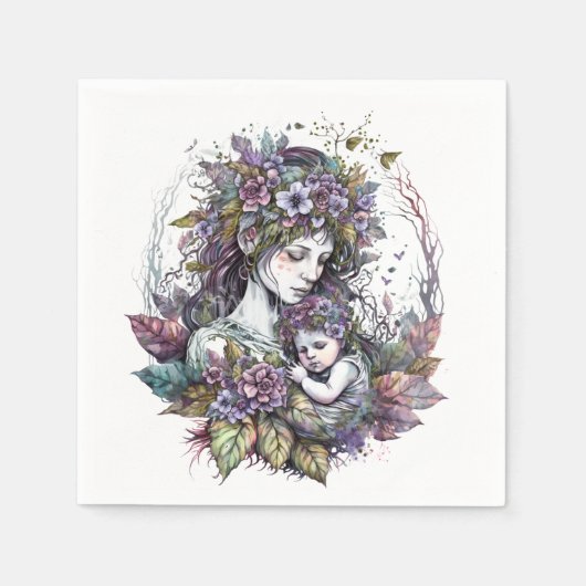 妖精の母と子 スタンダードカクテルナプキン (正面)