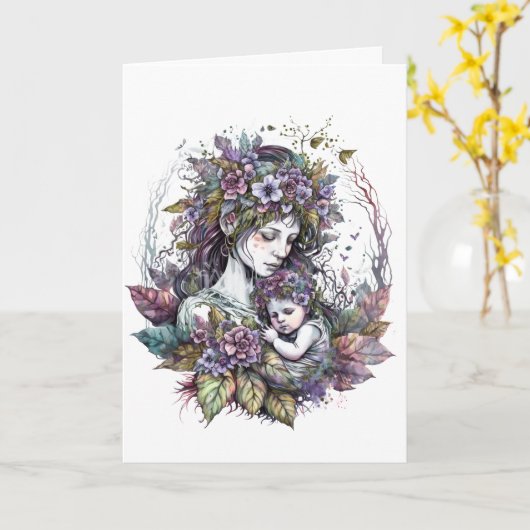妖精の母パーソナライズされたと子の母の日 カード (黄色い花)