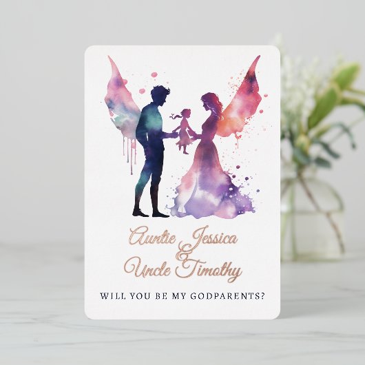 妖精の水の色の写真の女の子のGodparents提案 箔招待状 (立ち正面)