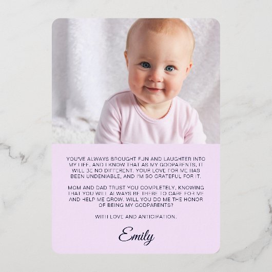 妖精の水の色の写真の女の子のGodparents提案 箔招待状 (裏面)