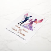 妖精の水の色の写真の女の子のGodparents提案 箔招待状 (回転した状態)