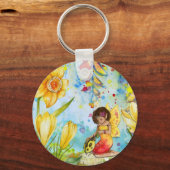 妖精の水色イラストレーション お洒落 キーホルダー (正面)