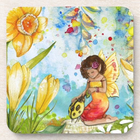 妖精の水色イラストレーション お洒落 コースター (正面)