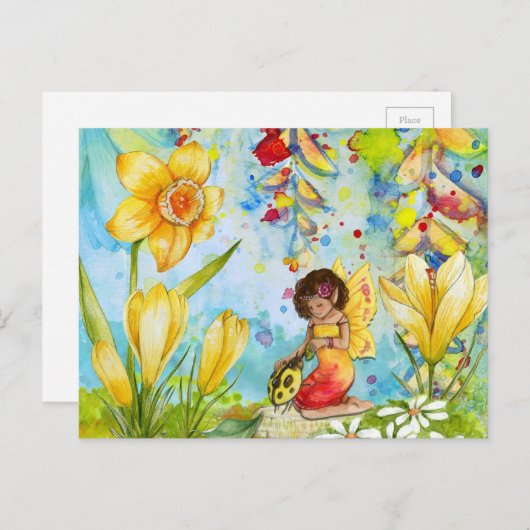 妖精の水色イラストレーション お洒落 ポストカード (正面/裏面)