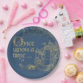 妖精の物語テーマキャッスルキャリッジ金ゴールドオンネイビーブルー ペーパープレート (パーティー)