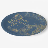 妖精の物語テーマキャッスルキャリッジ金ゴールドオンネイビーブルー ペーパープレート (アングル)
