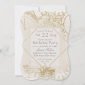 妖精の物語テーマキャッスルキャリッジ金ゴールドグリッター 招待状 (裏面)