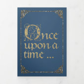 妖精の物語テーマキャッスルキャリッジ金ゴールド&ネイビーブルー 三つ折り招待状 (カバー)