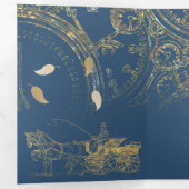 妖精の物語テーマキャッスルキャリッジ金ゴールド&ネイビーブルー 三つ折り招待状 (内部最初)