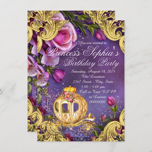 妖精の物語プリンセスバースデーパーティ招待状 招待状 (正面/裏面)