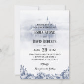 妖精の物語ミスティ湖ヴィンテージブルーフローラ 招待状 (正面)