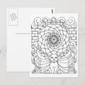 妖精の猫とバラの窓 ポストカード (正面/裏面)