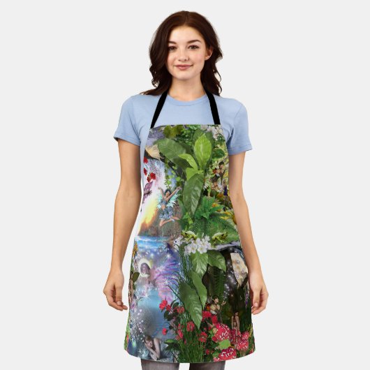 妖精の王国の森の夢の国のファンタジーの物語 エプロン (着用した状態)