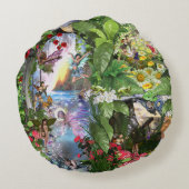 妖精の王国の森の夢の国のファンタジーの物語 ラウンドクッション (裏面)