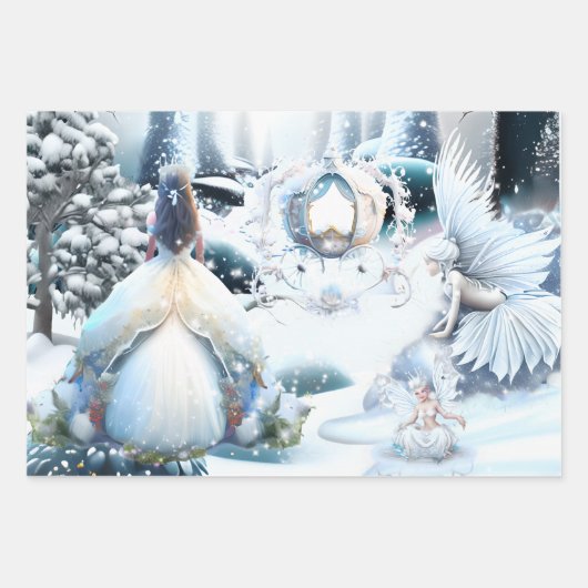 妖精の王女の冬のワンダーランドの森の雪 ラッピングペーパーシート (正面2)