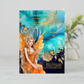 妖精の王女ティール(緑がかった色)オレンジ神話のおとぎ話 箔招待状 (立ち正面)