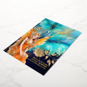 妖精の王女ティール(緑がかった色)オレンジ神話のおとぎ話 箔招待状 (回転した状態)