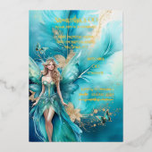 妖精の王女ティール(緑がかった色)金ゴールド神話のおとぎ話 箔招待状 (正面)