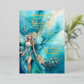 妖精の王女ティール(緑がかった色)金ゴールド神話のおとぎ話 箔招待状 (立ち正面)