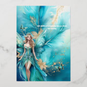 妖精の王女ティール(緑がかった色)金ゴールド神話のおとぎ話 箔招待状 (裏面)