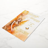 妖精の王女金ゴールドオレンジ神話のおとぎ話 箔招待状 (回転した状態)