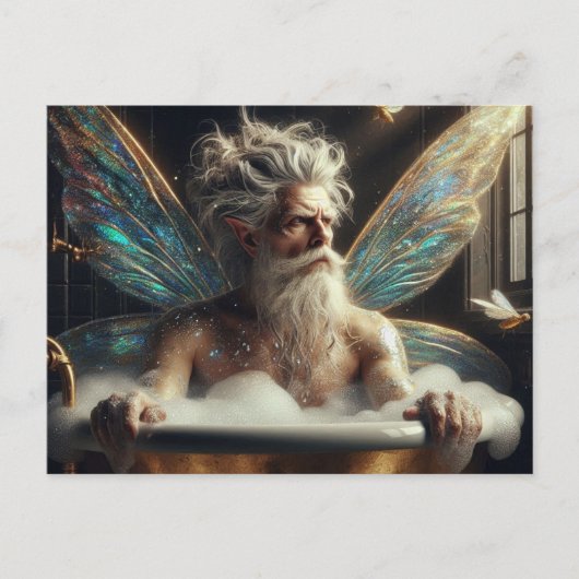 妖精の男の灰色の髪のバブルバス ポストカード (正面)