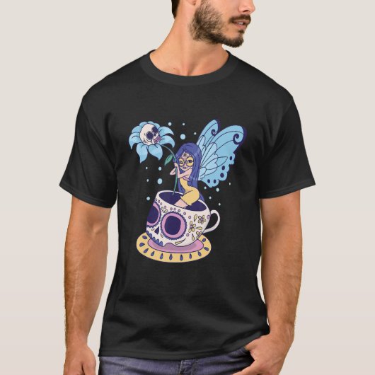 妖精の砂糖スカルマグバタフライティーポット魔女マギ Tシャツ (正面)