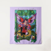 妖精の紫色の赤いキノコゴシック タペストリー (正面)