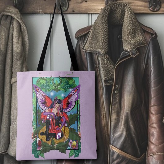 妖精の紫色の赤いキノコゴシック トートバッグ