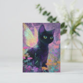 妖精の羽を持つ美しい黒猫 ポストカード (スタンド正面)