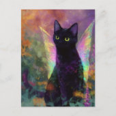 妖精の羽を持つ黒猫 ポストカード (正面)