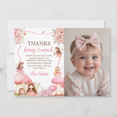 妖精の花の女の子の1歳の誕生日パーティーの写真 サンキューカード (正面)