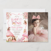 妖精の花の女の子 1歳の誕生日パーティーの写真 招待状 (正面)