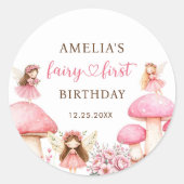 妖精の花の女の子 1歳の誕生日パーティー ラウンドシール (正面)