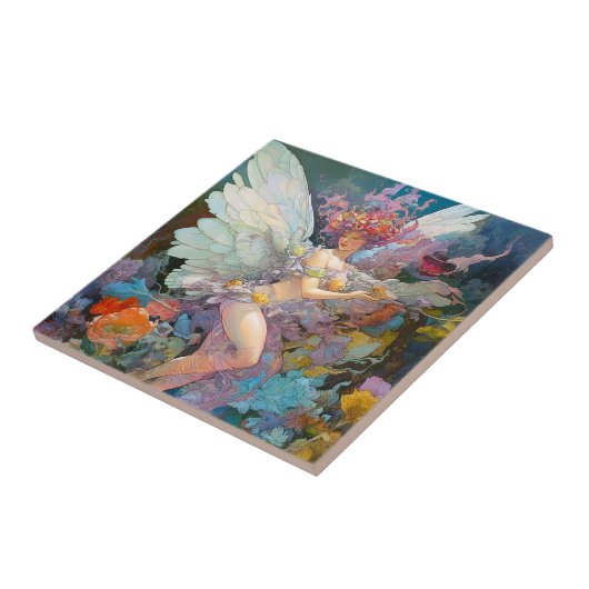 妖精の花の女性ファンタジーアート タイル (側面)