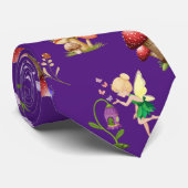 妖精の花バタフライキノコ紫のテーマ ネクタイ (ロール)
