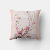 妖精の花ヴィンテージ水彩ピンク枕 クッション (裏面)