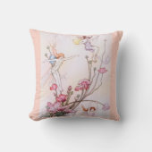 妖精の花ヴィンテージ水彩ピンク枕 クッション (正面)