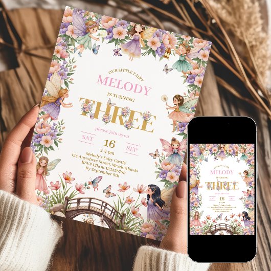 妖精の花 3歳の誕生日招待状 招待状